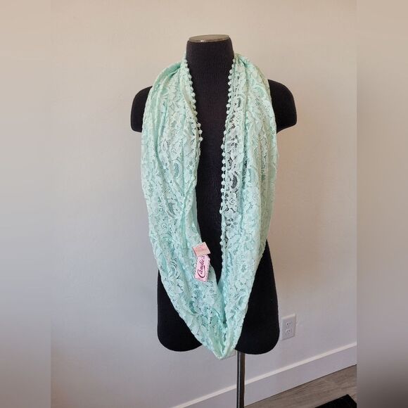 NEW Candie's Teal Lace Infinity Scarf Lightweight Green Cottage Fairy Whimsical - Picture 2 of 6